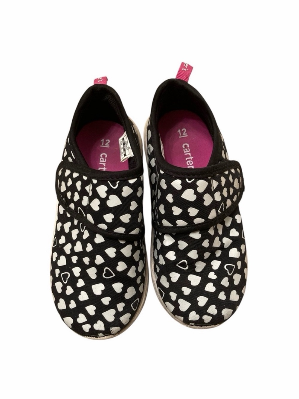 3/$20 Carters Black and White Heart Pattern Girls Shoes, Sneakers School Size 12
